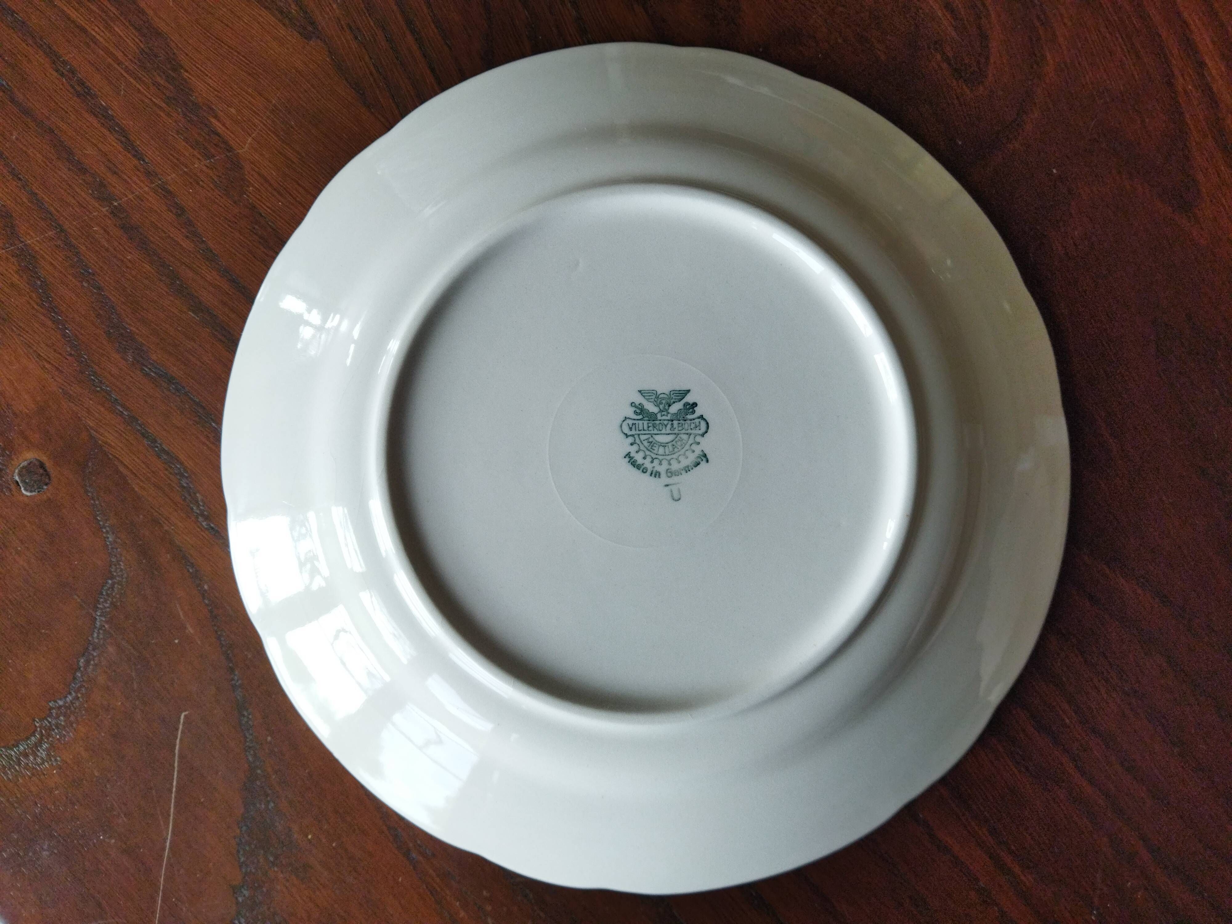 6 flat plates Villeroy & Boch Mettlach celadon green and vintage gold 1960s