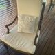 Pair of Louis XV style armchairs in walnut with rush seating.