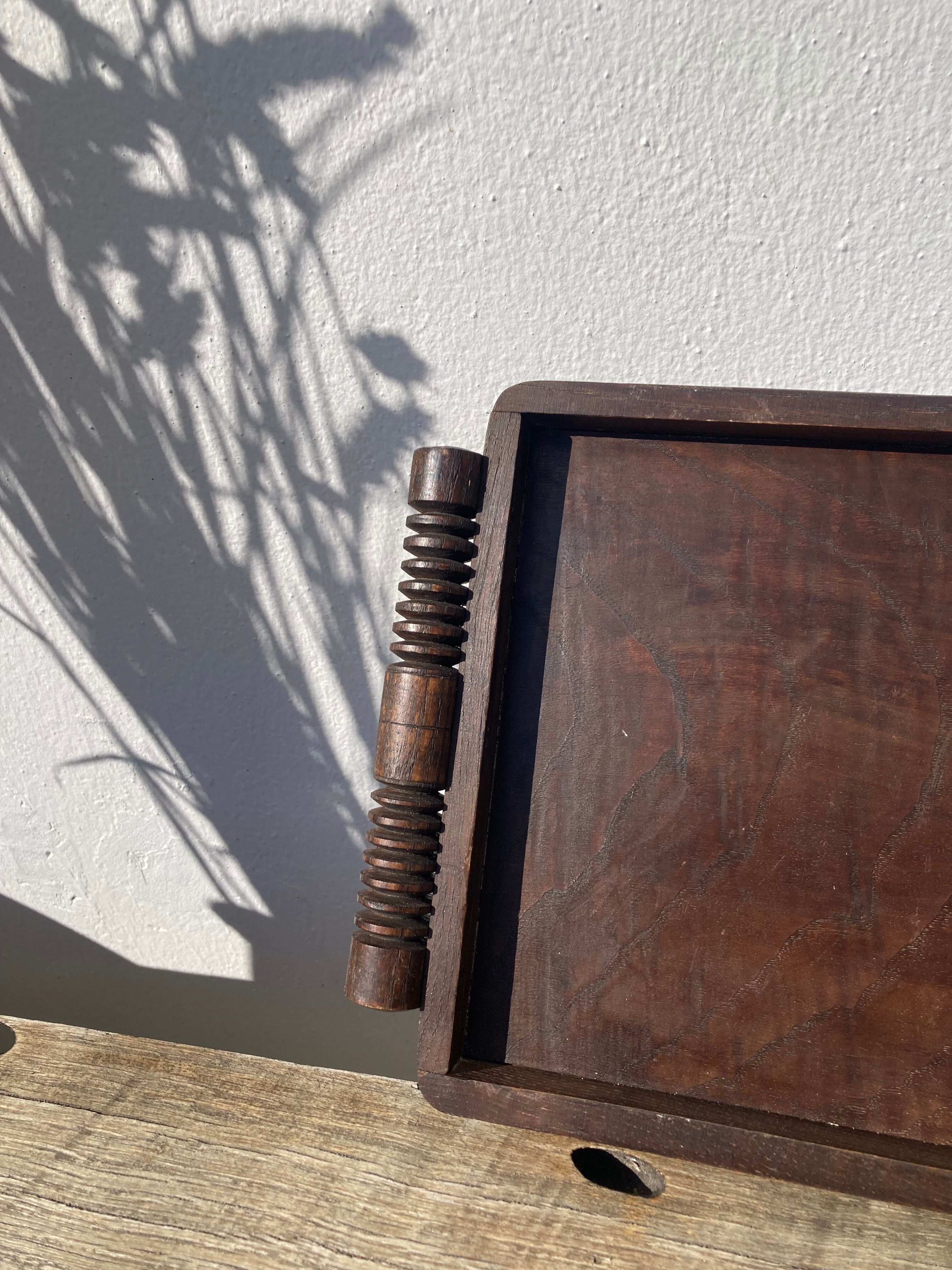 Rectangular art deco turned wood tray