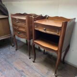 Pair of Louis XV style bedside tables in solid cherry wood