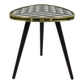 Table d'appoint, table fleurie, petite table en forme de triangle, à carreaux, inspiration vintage années 50