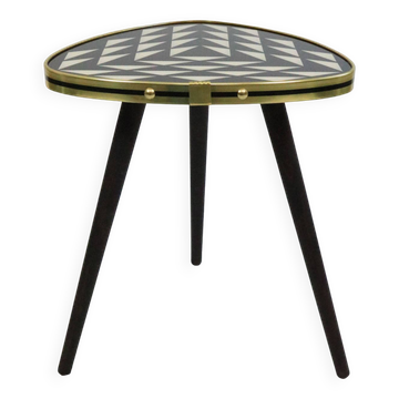 Table d'appoint, table fleurie, petite table en forme de triangle, à carreaux, inspiration vintage années 50