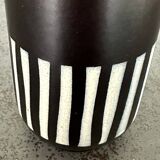 Upsala Ekeby Ceramic Vase – Black with Striped Pattern – Turquoise Interior –