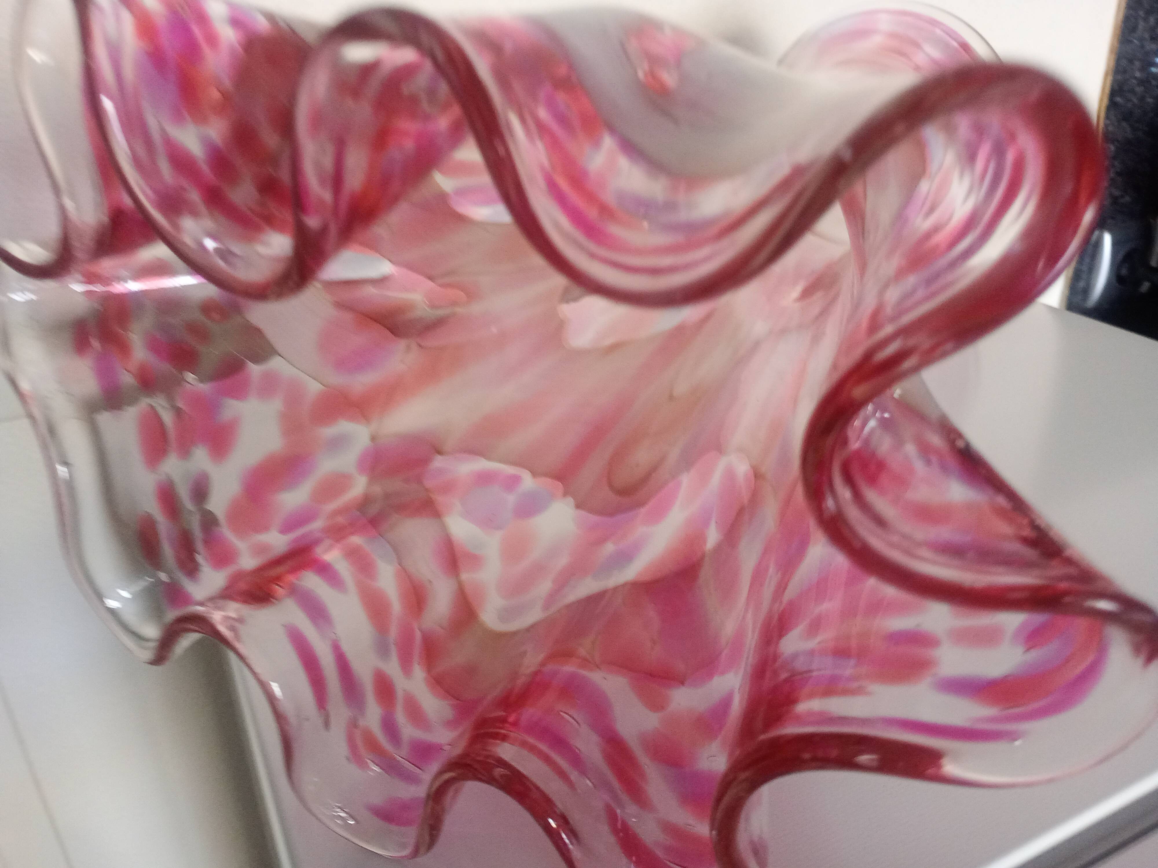 Large flared corolla vase 50cm - speckled pink & white, 70s design