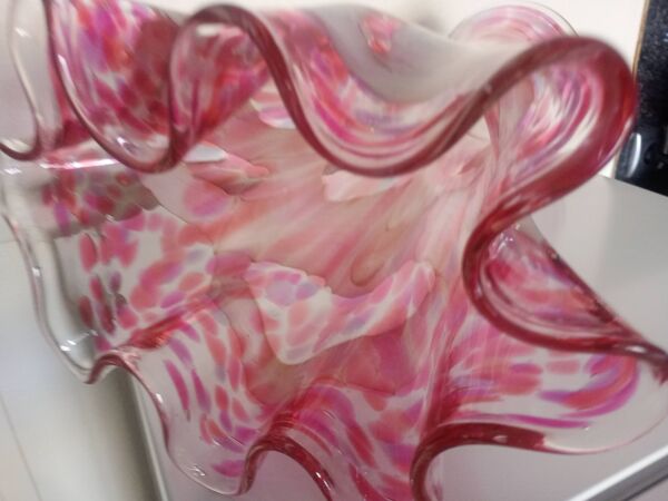 Grand vase corolle évasé 50cm - moucheté rose & blanc Design 70'