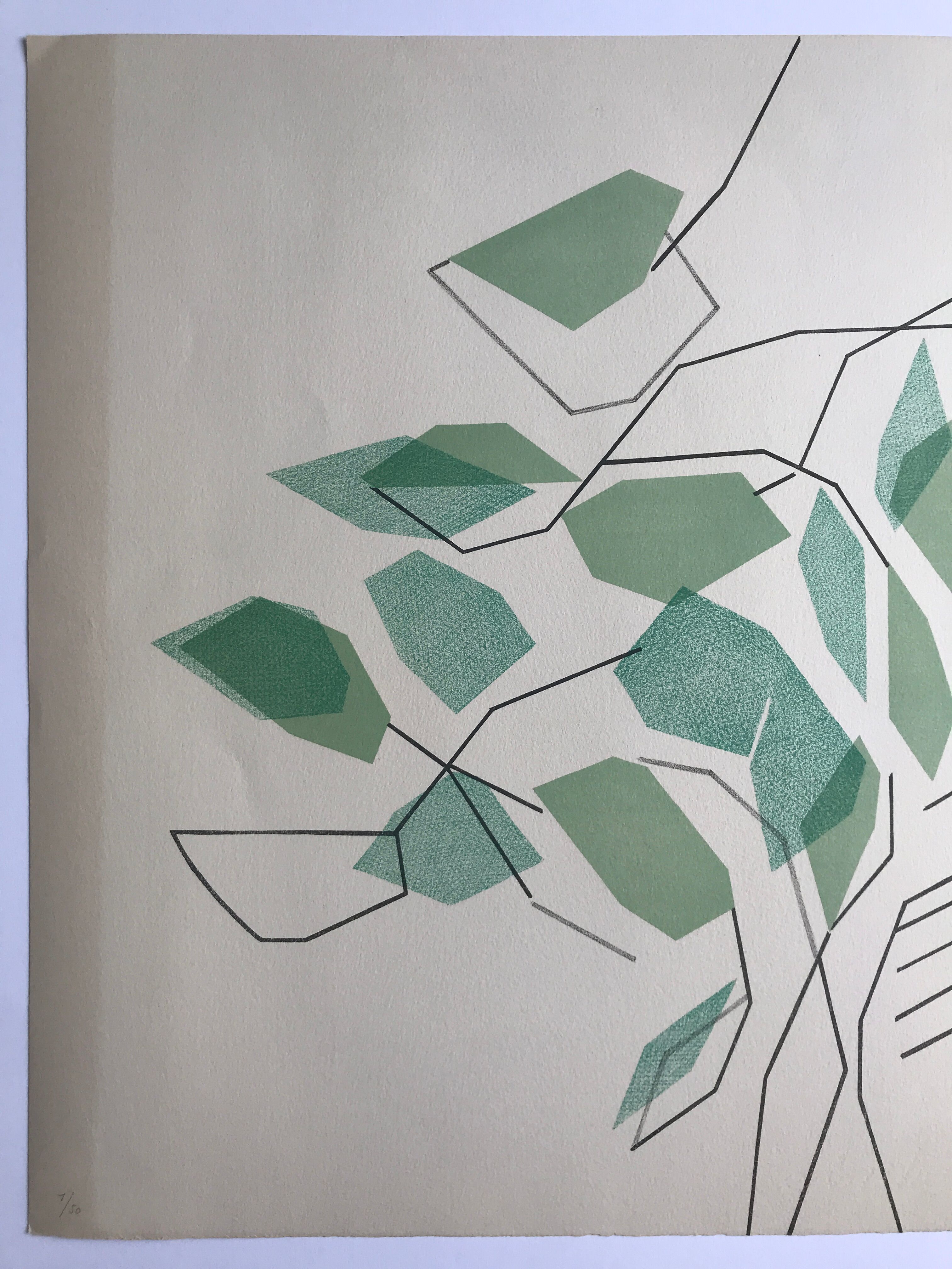 Lithograph on paper signed and numbered by André BEAUDIN, Arbre et feuilles III, 1966