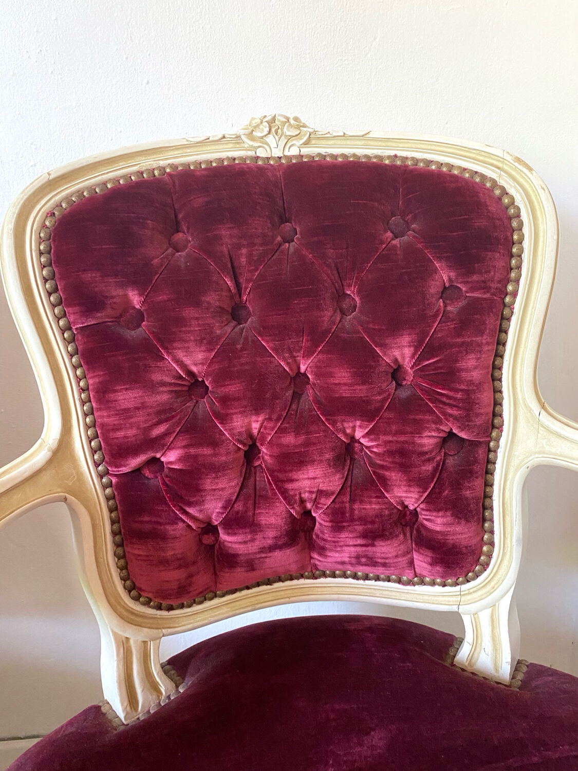 Pair of Louis XV style upholstered velvet armchairs