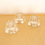 3 clear glass candle holders