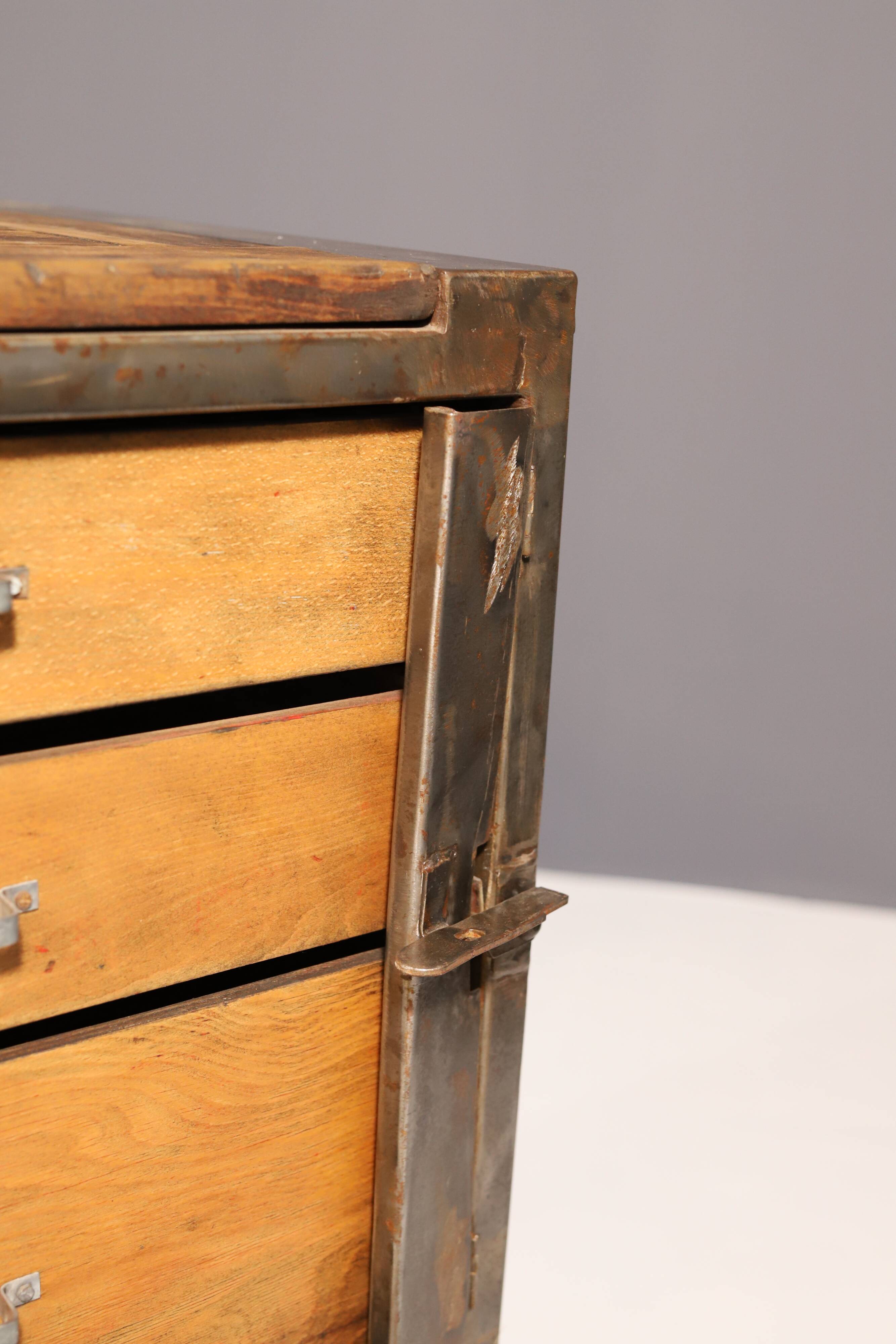 Industrial iron chest of drawers from the 1950s, Czechoslovakia