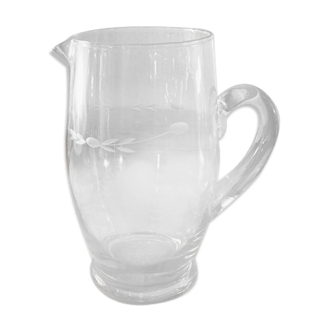 Engraved glass water pitcher