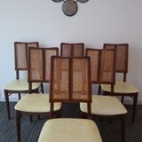 Suite of 6 vintage skai chairs and 60s canned backrest