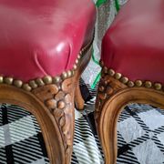 Set of Louis XV Cabriolet Chairs – Carved Wood & Bordeaux Leather