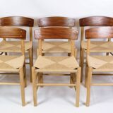 Ensemble de 6 chaises de salle à manger modèle J39 connu sous le nom de « Folke Chair » fabriquées en teck et chêne par Børge Mogensen