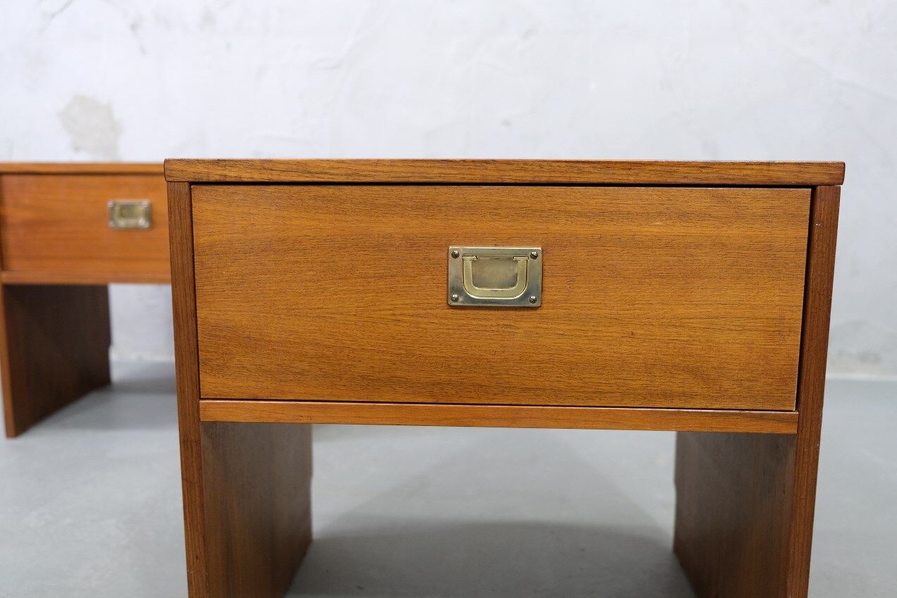 A pair of Scandinavian minimalist teak nightstand tables , 1960s