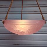 Art deco ceiling lamp in pink pressed molded glass - working condition - "the grapes"