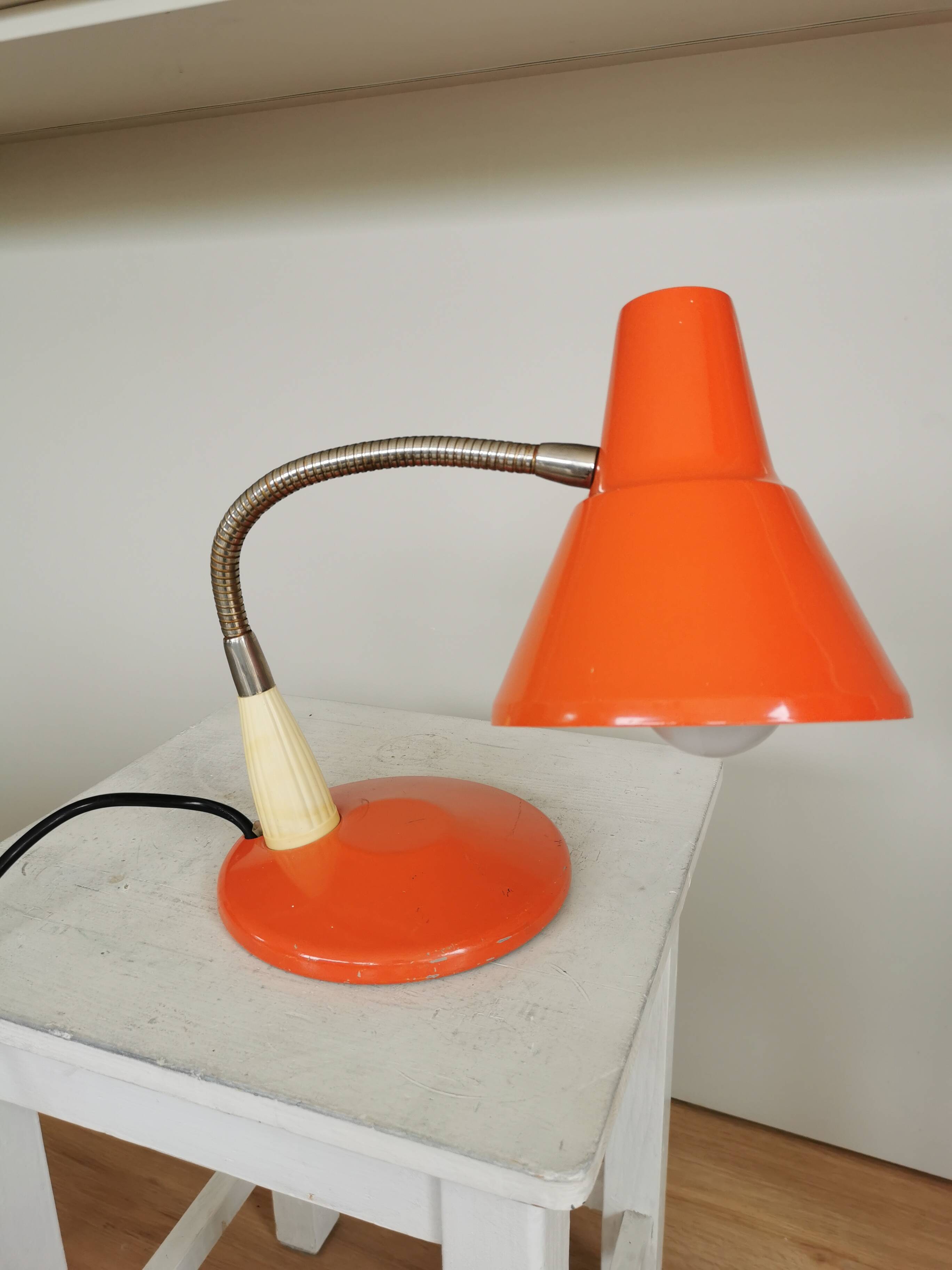 Vintage Orange Gooseneck Desk Lamp: 1970s Industrial Table Light