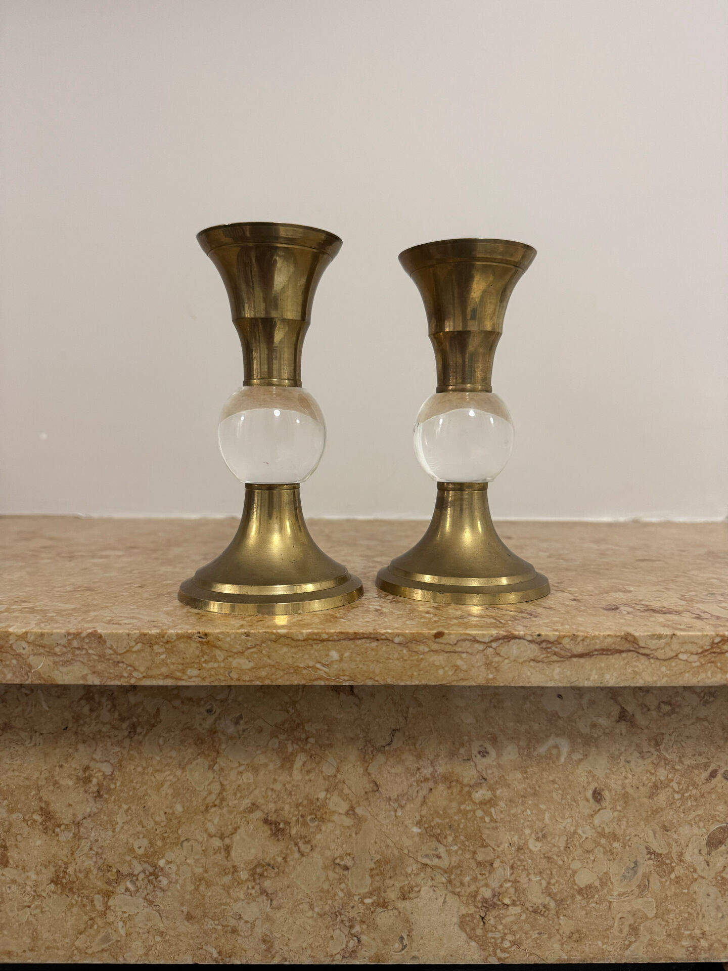 Bougeoirs laiton plexi années 70