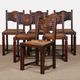 Set of 6 straw-seated solid wood chairs, French craftsmanship, 1940.