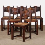 Set of 6 straw-seated solid wood chairs, French craftsmanship, 1940.