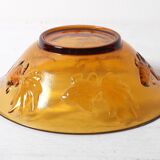 Vintage Amber Glass Bowl with Embossed Fish Pattern / Czech Repulic / 1980s