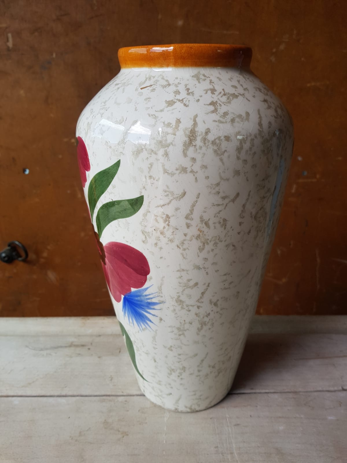 Ancien vase céramique décor de fleurs années 70 vintage