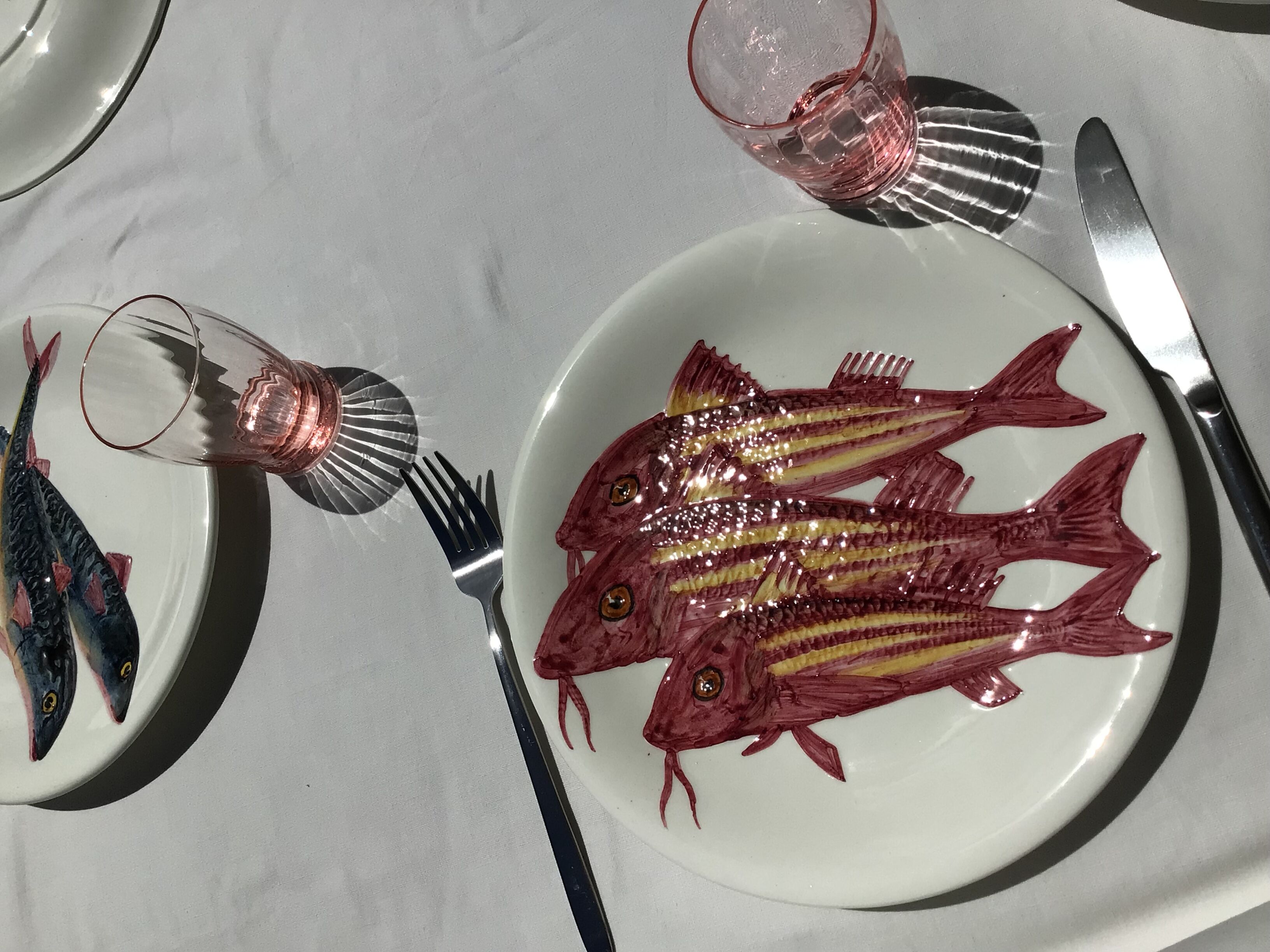 8 Plates flat fish painted handmade art art Proceram