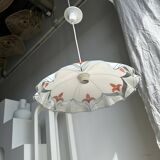 Small vintage chandelier in white and orange glass, geometric patterns D:43