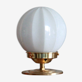 Table lamp desk brass globe opaline glass old vintage