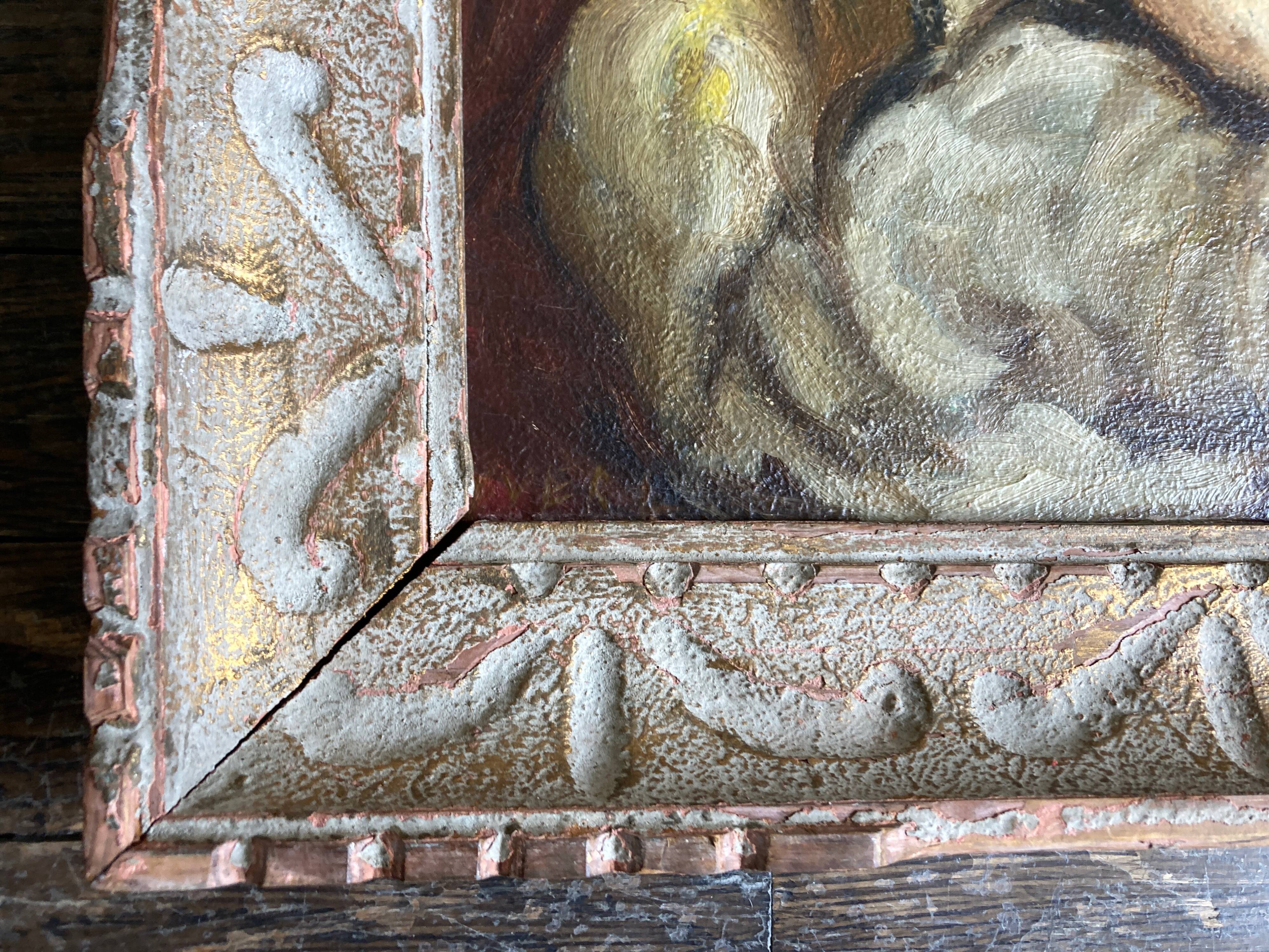 Odalisque au rideau rouge huile sur bois vers 1950