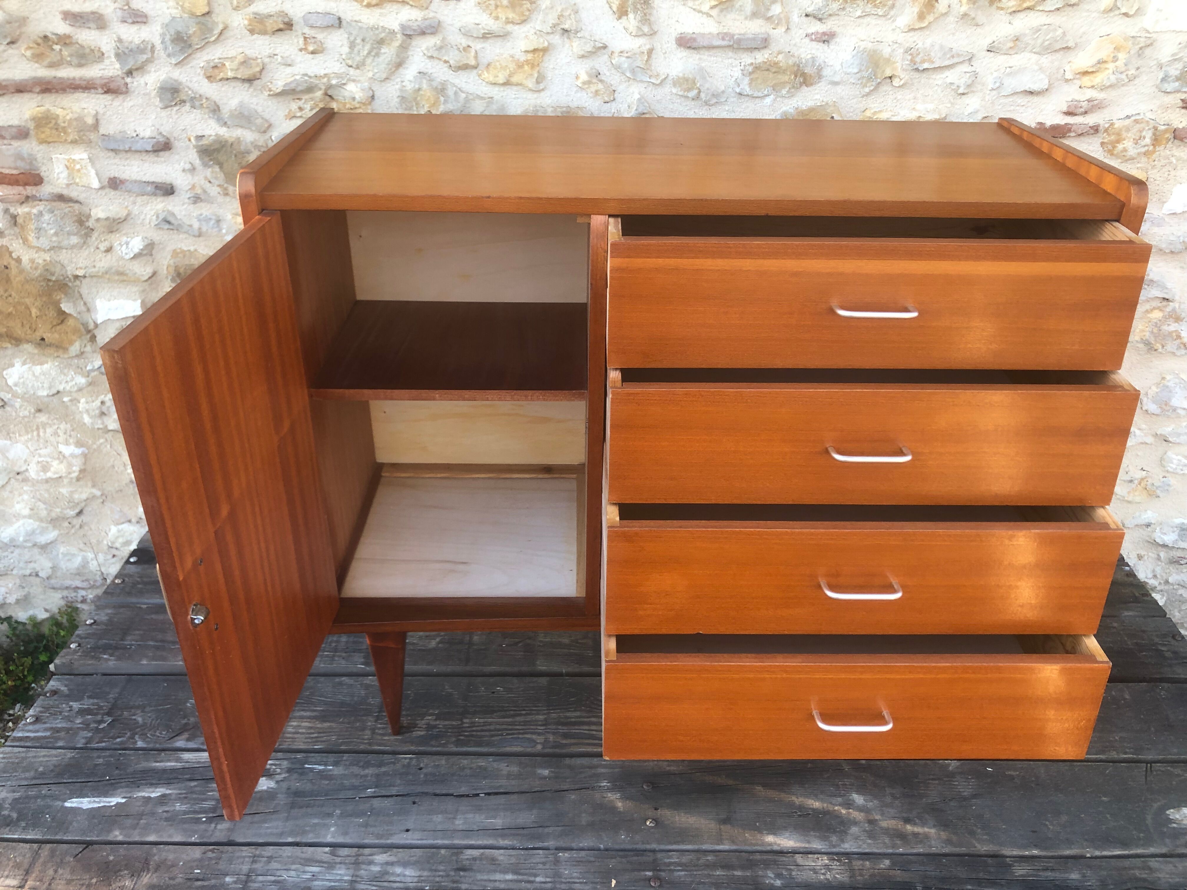 Scandinavian chest of drawers with 4 drawers and storage, circa 60's