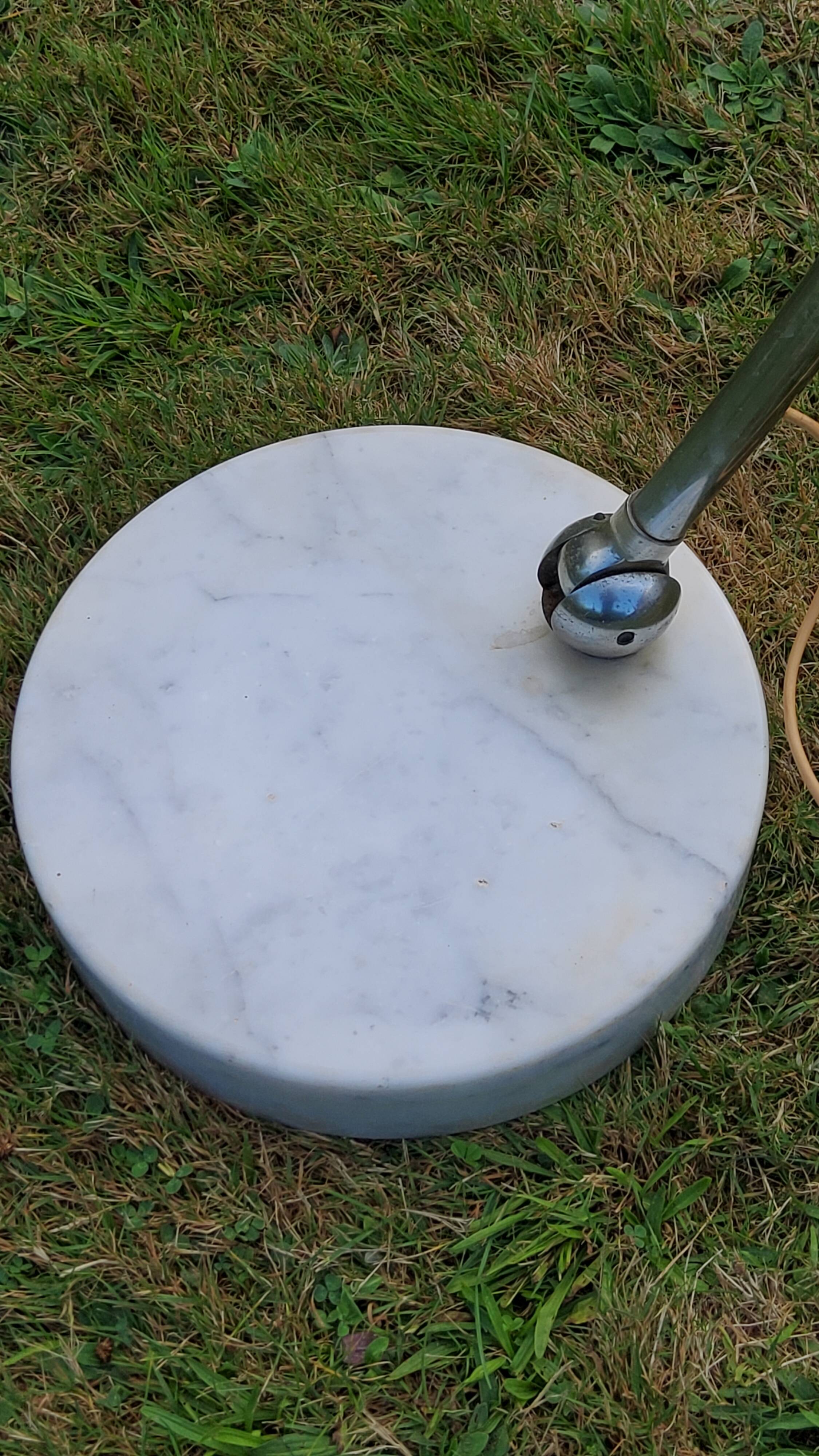 Arco telescopic design floor lamp from the 70s, marble base, chrome rod, plastic lampshade