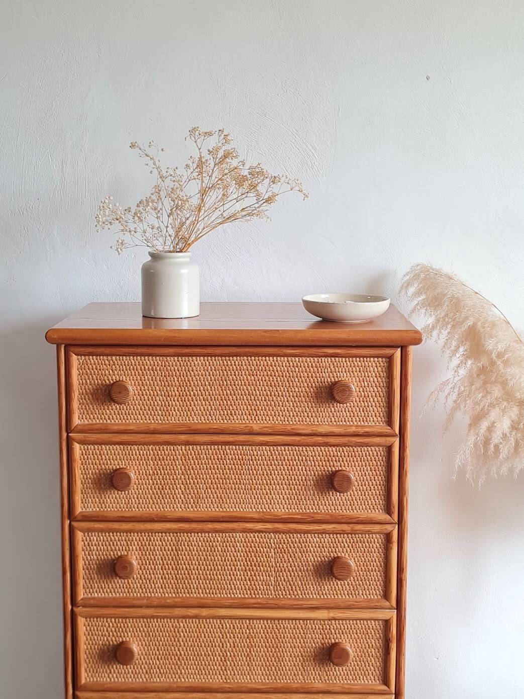 Vintage wicker chest of drawers.