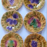 Set of 6 plates barbotine de sarreguemines france fruit decoration