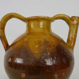 Gargoulette à eau poterie en terre cuite jaune marron vernissé. XIXème
