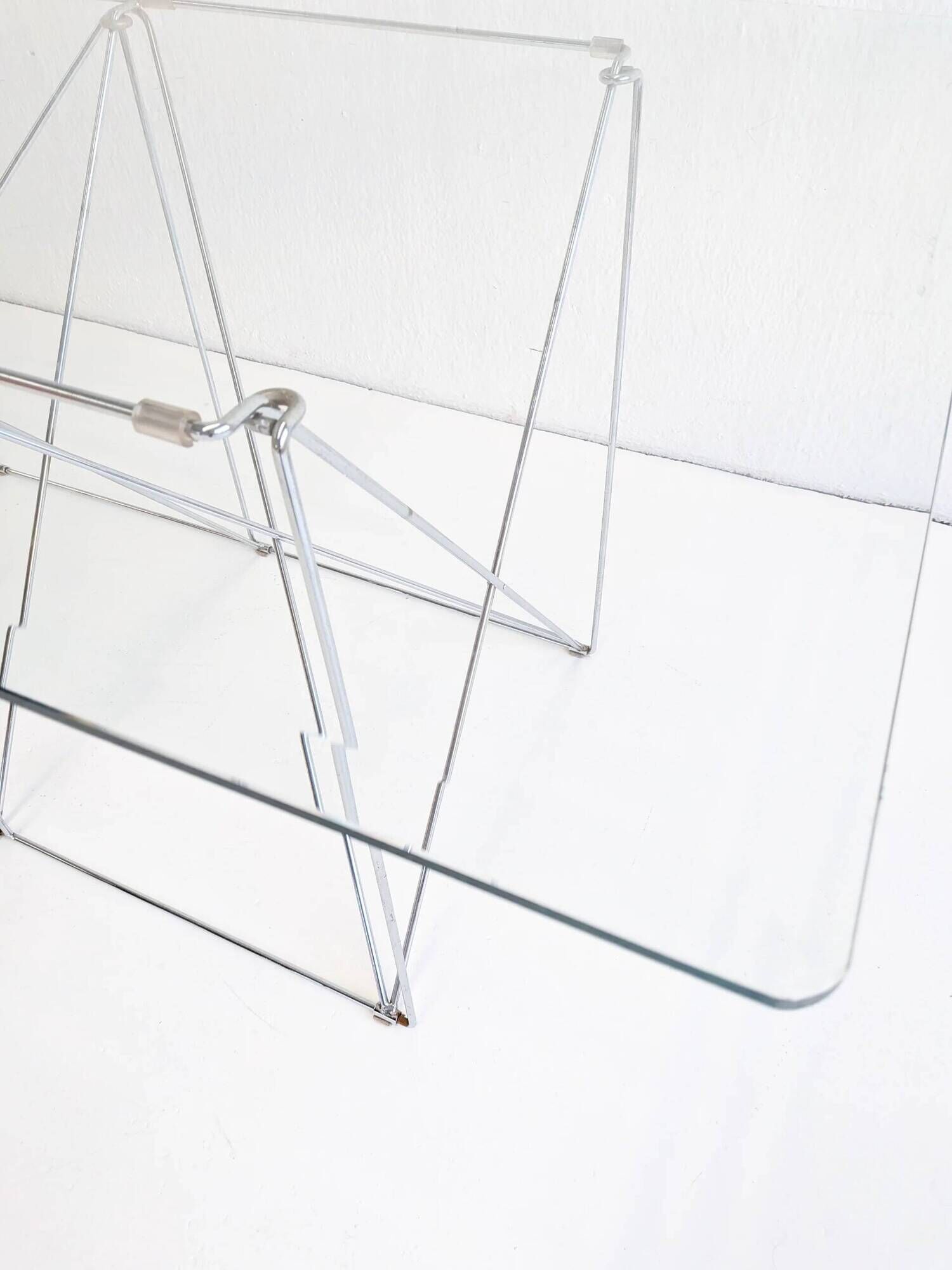 Foldable steel & glass dining table by Max Sauze 1970s