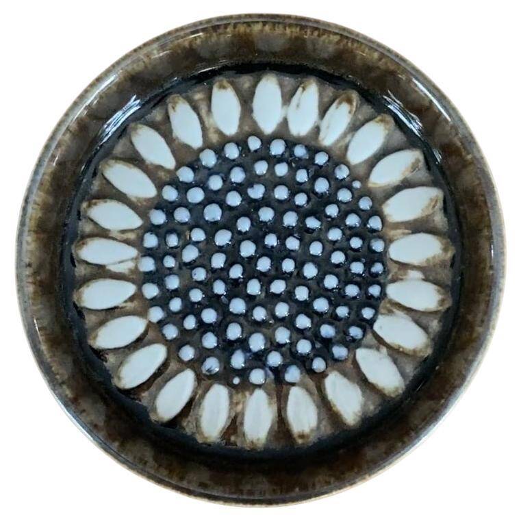 Handmade Sunflower Plate by Sylvia Leuchovius for Rörstrand Atelier, Sweden 1971