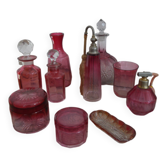 Set of old glass bottles for toiletry and beauty essentials