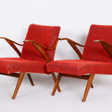 Red Mid century armchairs, made in 1960s Czechia. Original condition. Beech.