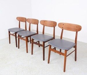 Farstrup teak wooden chairs with new skai, 1960s