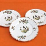 3 flat plates Porcelain of Limoges France "Crane ashy" ...