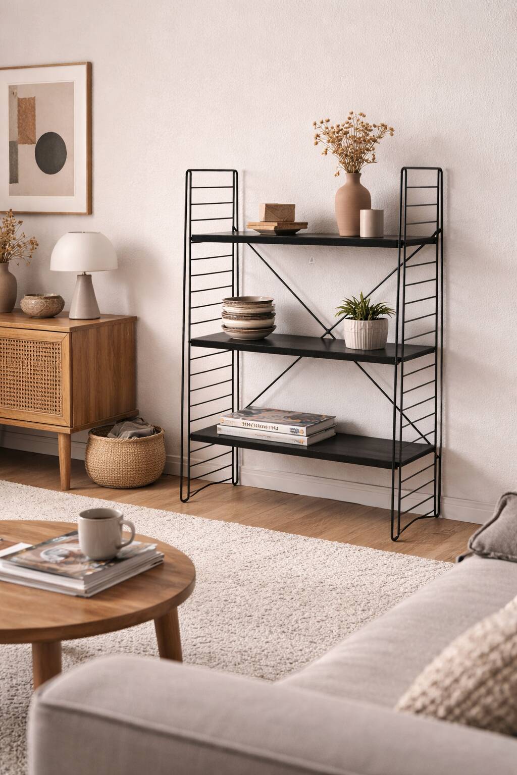 Etagère vintage 1950 tomado sur pieds design A.Dekker noire - 84 x 25 cm