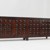 Vintage brutalist sideboard carved solid wood Spain 1960s