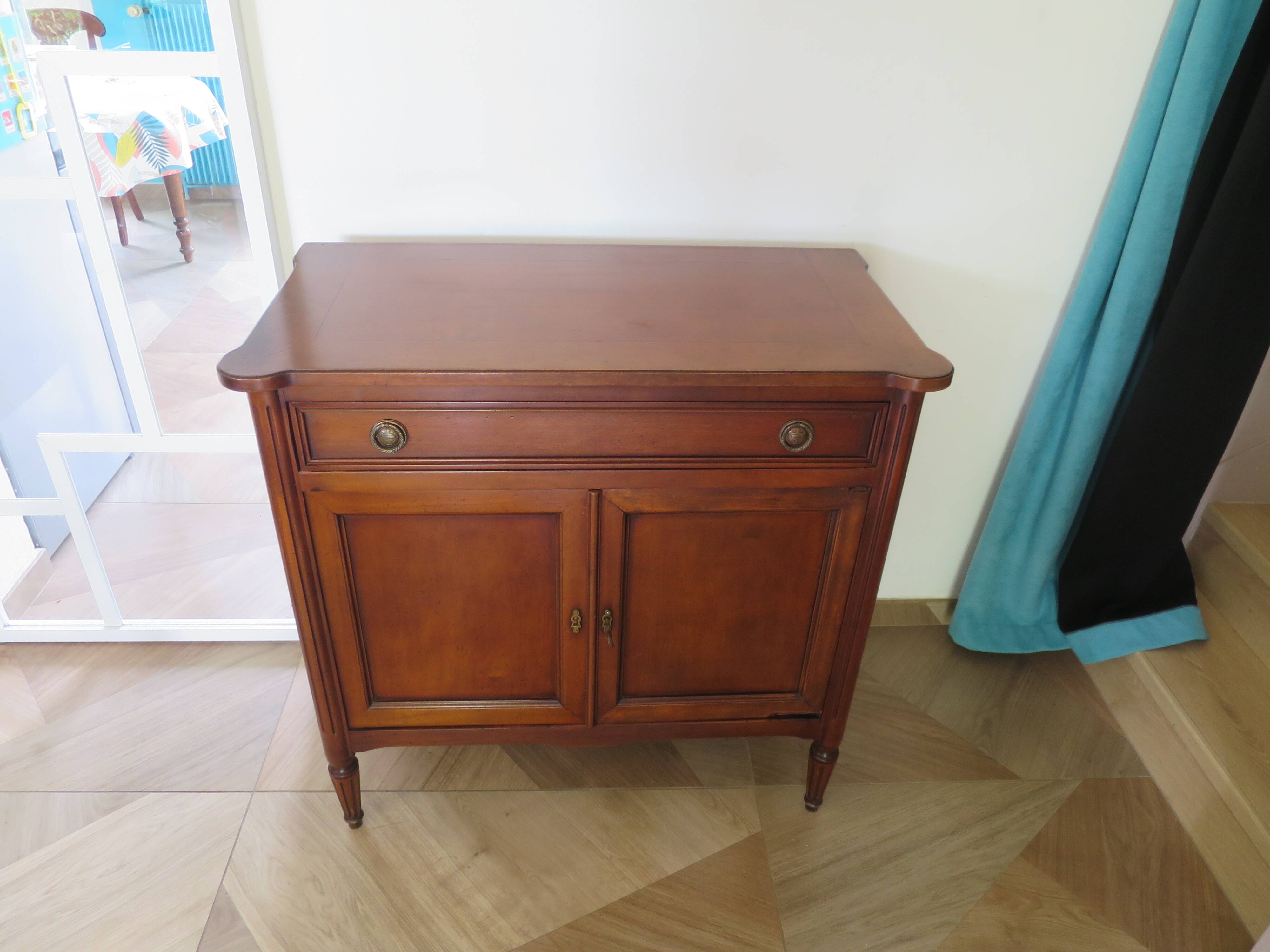 Louis XVI-style sideboard - 1 drawer - fluted legs - mahogany - solid wood