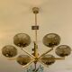 Italian Sciolari chandelier in brass, 6 burners with smoked glass, 1970