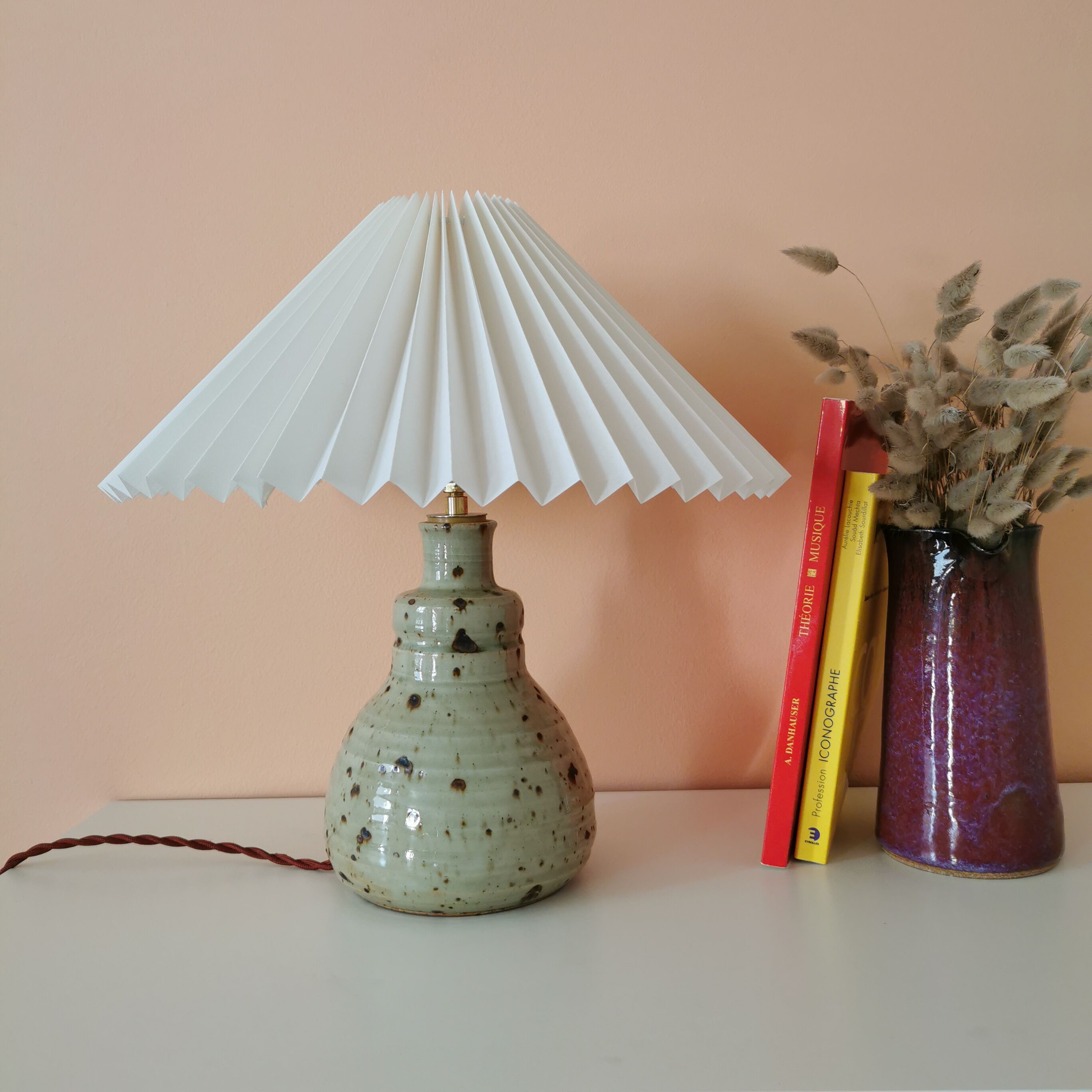 Upcycled lamp in pleated sandstone lampshade
