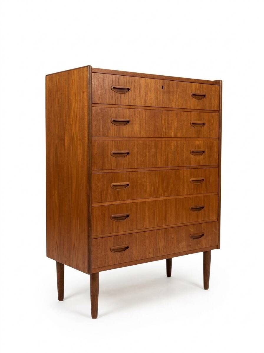 Danish Mid Century Teak Tallboy Chest Of Drawers