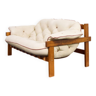 Mid century vintage Hungarian 'Senator' tufted leather 2-seater sofa, 1986