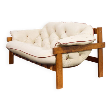 Mid century vintage Hungarian 'Senator' tufted leather 2-seater sofa, 1986