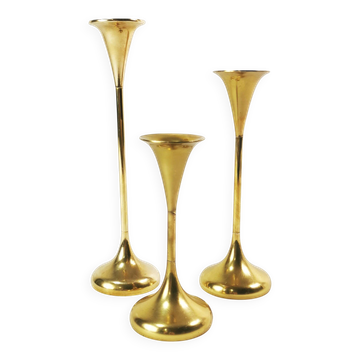 Set of modernist brass candlesticks, Denmark, 1960s.