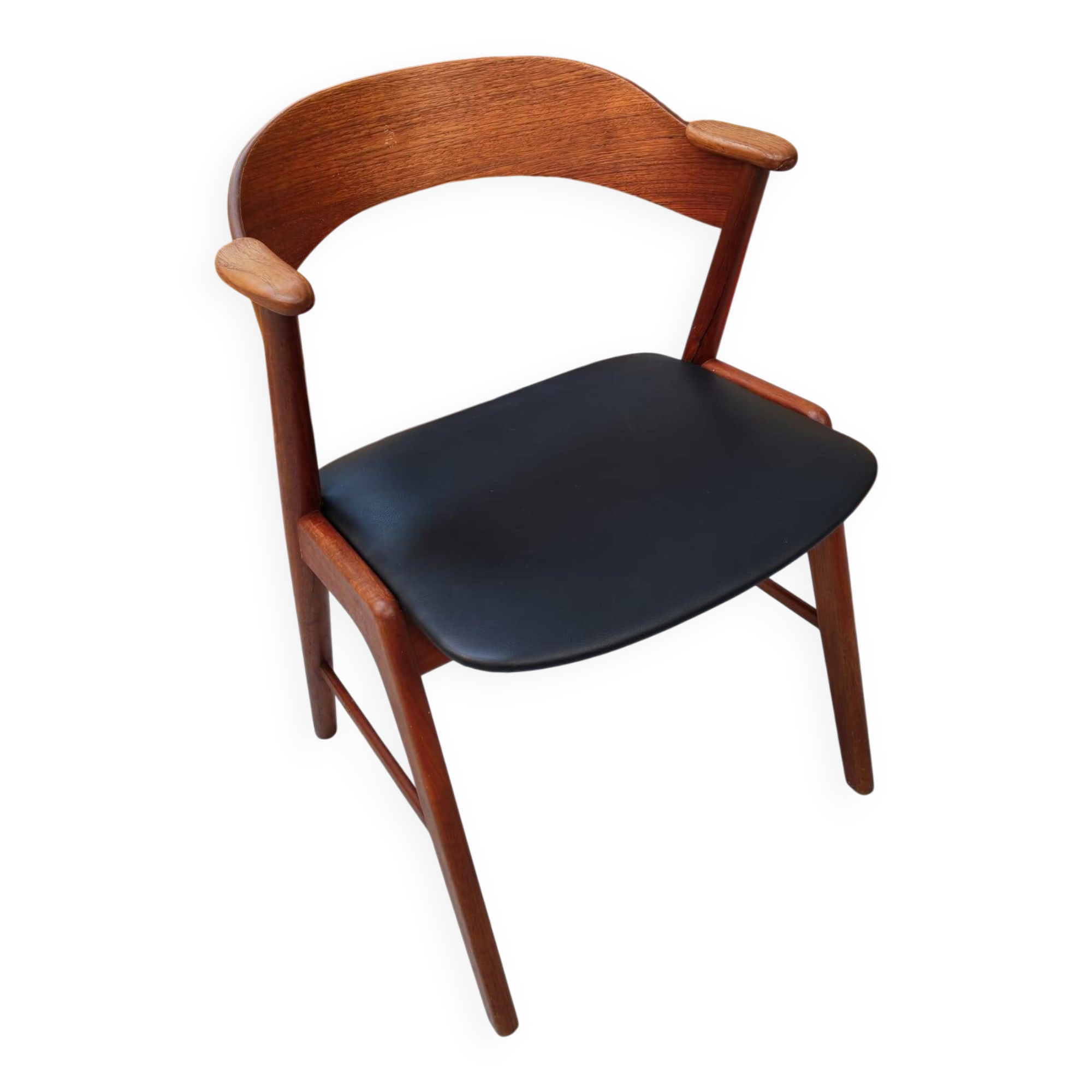 Danish bridge armchair in teak and black vinyl by Korup Stolefabrik circa 1